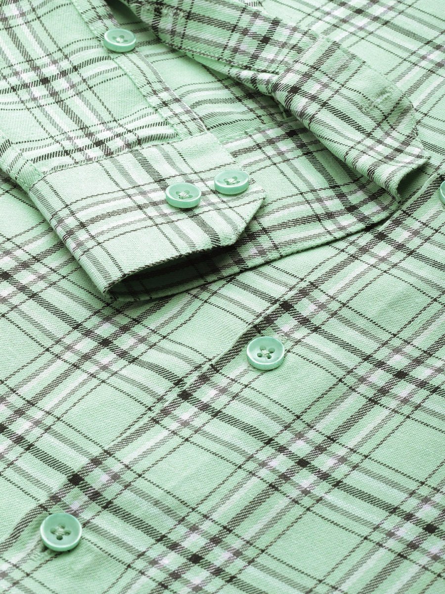 Indian Needle Men's Cotton Checked Formal Shirts - SF_791Green_S