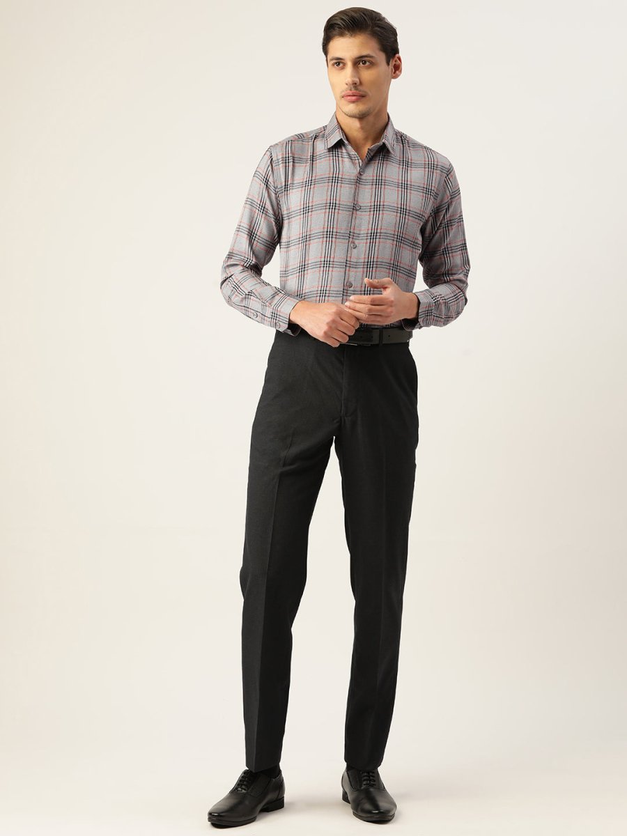 Indian Needle Men's Cotton Checked Formal Shirts - SF_793Grey_S