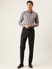 Indian Needle Men's Cotton Checked Formal Shirts - SF_793Grey_S