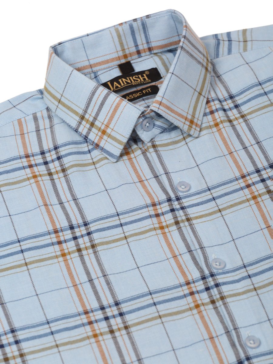 Indian Needle Men's Cotton Checked Formal Shirts - SF_819Sky_S