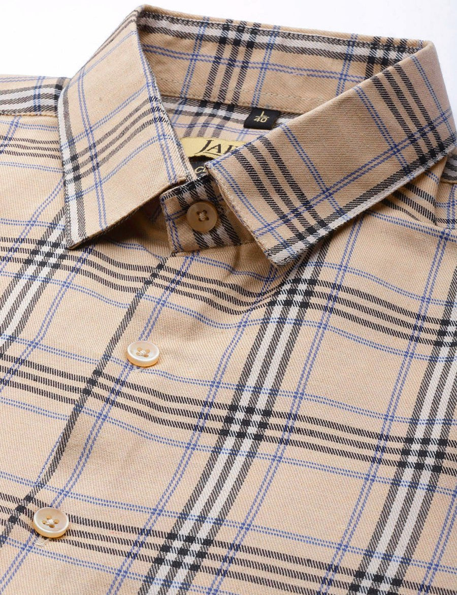 Indian Needle Men's Cotton Checked Formal Shirts - SF_793Brown_S