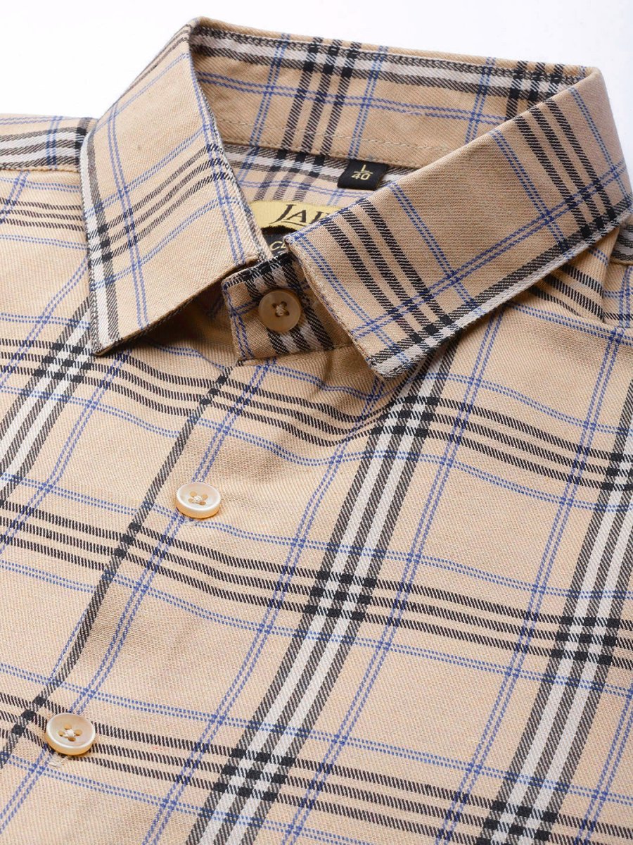 Indian Needle Men's Cotton Checked Formal Shirts - SF_793Brown_S