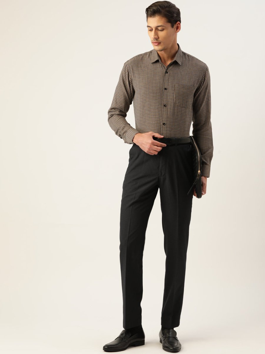 Indian Needle Men's Cotton Checked Formal Shirts - SF_804Black_S