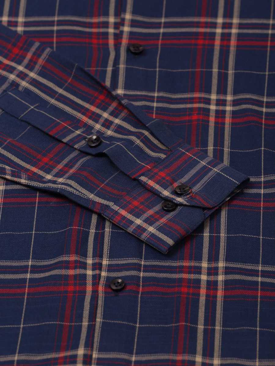 Indian Needle Men's Cotton Checked Formal Shirts - SF_819Navy_S