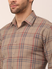 Indian Needle Men's Cotton Checked Formal Shirts - SF_819Brown_S
