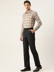 Indian Needle Men's Cotton Checked Formal Shirts - SF_793Brown_S