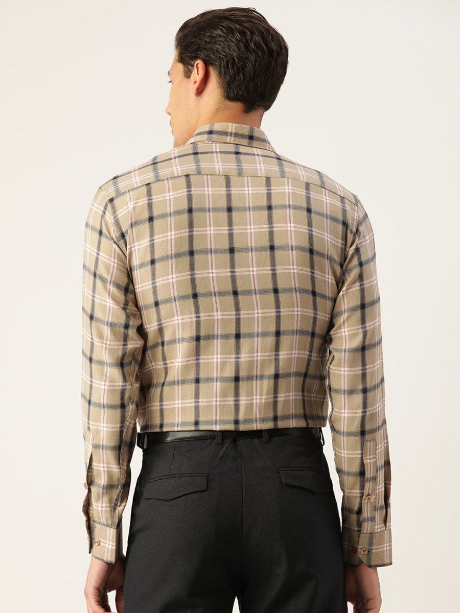 Indian Needle Men's Cotton Checked Formal Shirts - SF_803Beige_S
