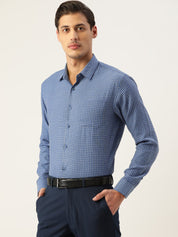 Indian Needle Men's Cotton Checked Formal Shirts - SF_804Blue_S