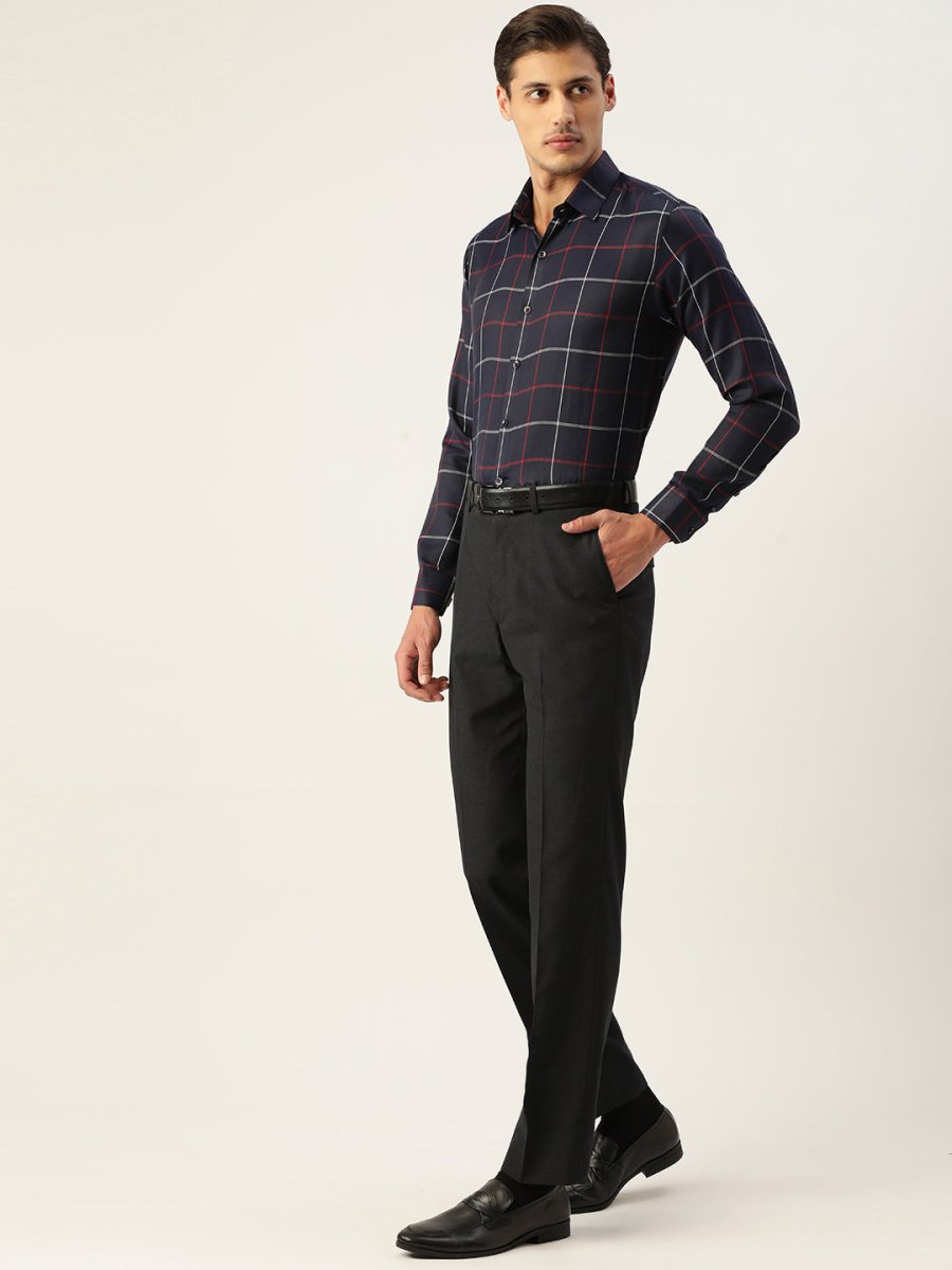 Indian Needle Men's Cotton Checked Formal Shirts - SF_797Navy_S