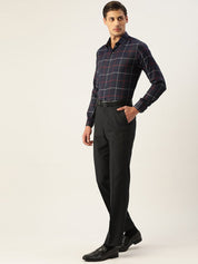 Indian Needle Men's Cotton Checked Formal Shirts - SF_797Navy_S