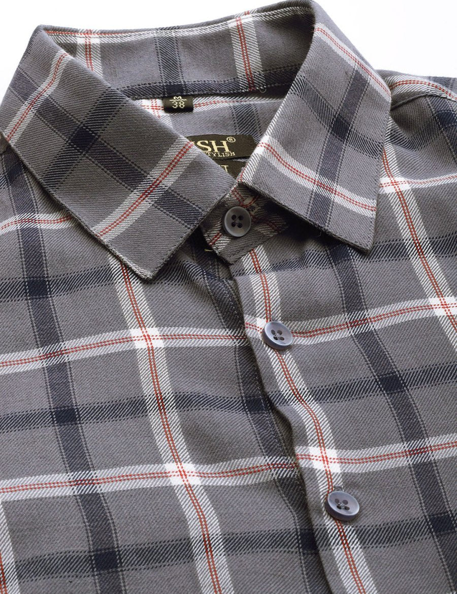 Indian Needle Men's Cotton Checked Formal Shirts - SF_803Grey_S