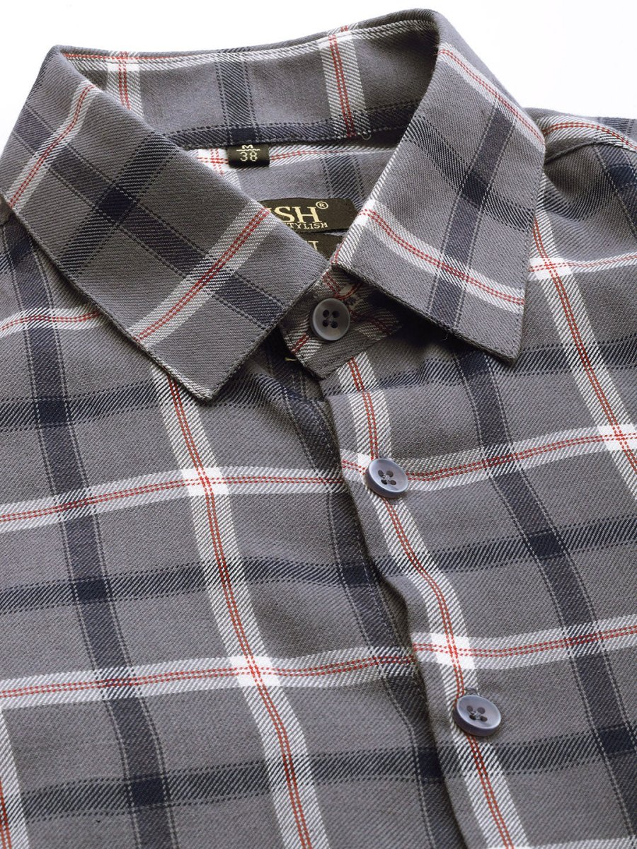 Indian Needle Men's Cotton Checked Formal Shirts - SF_803Grey_S