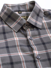 Indian Needle Men's Cotton Checked Formal Shirts - SF_803Grey_S