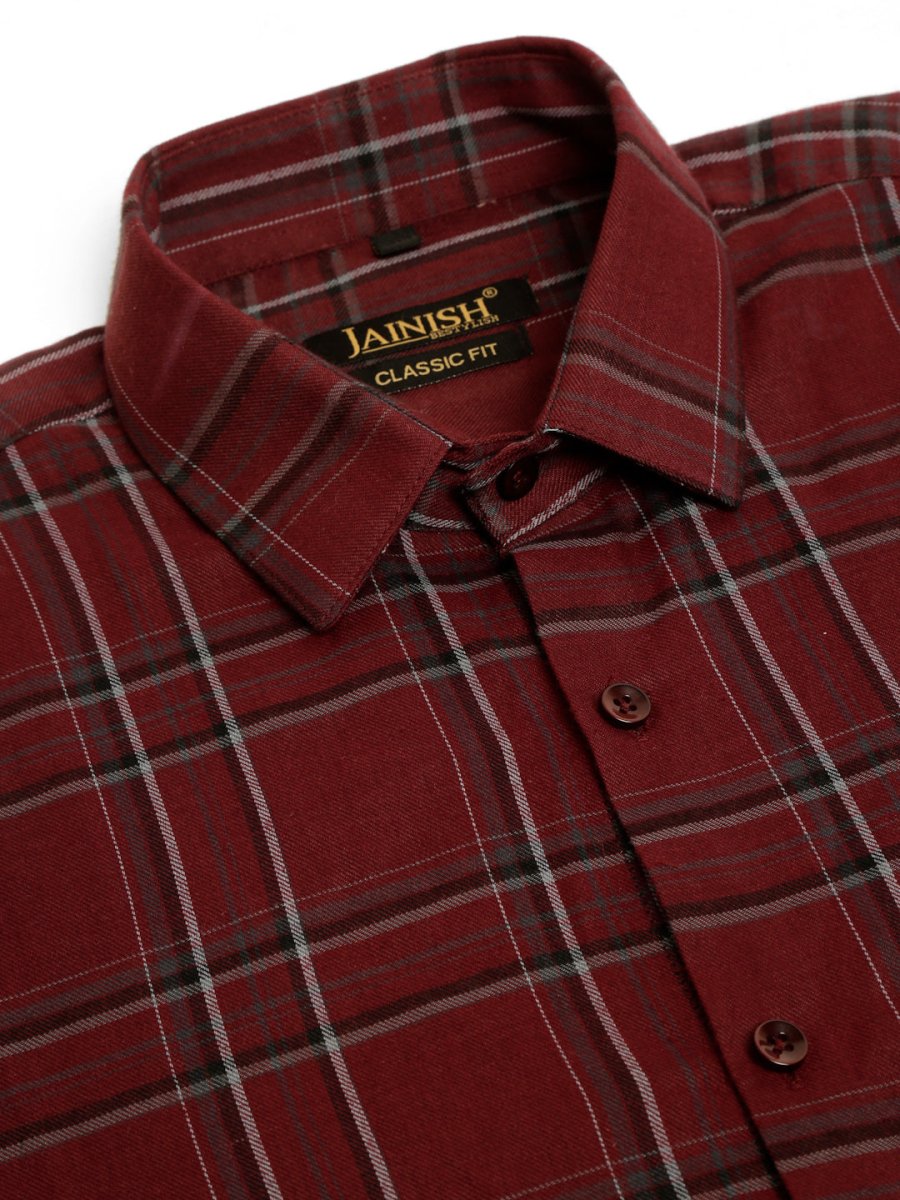 Indian Needle Men's Cotton Checked Formal Shirts - SF_836Maroon_S