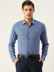 Indian Needle Men's Cotton Checked Formal Shirts - SF_804Blue_S
