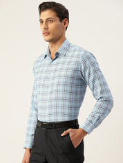 Indian Needle Men's Cotton Checked Formal Shirts - SF_791Sky_S