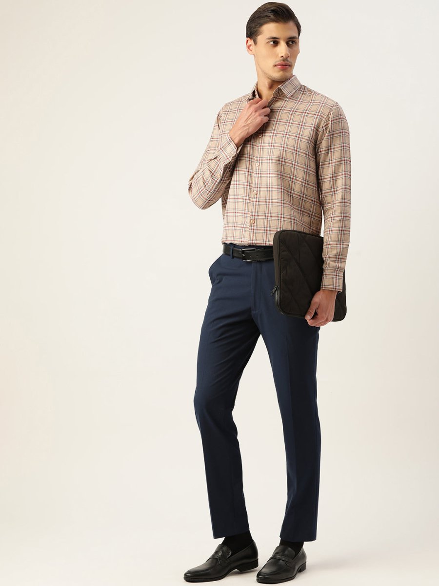 Indian Needle Men's Cotton Checked Formal Shirts - SF_791Brown_S