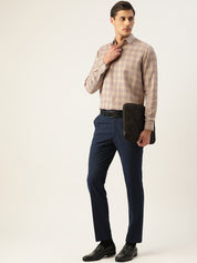 Indian Needle Men's Cotton Checked Formal Shirts - SF_791Brown_S