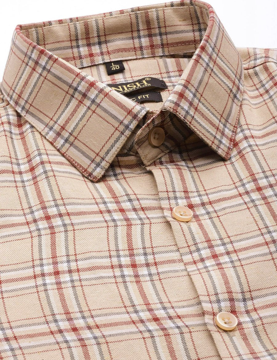 Indian Needle Men's Cotton Checked Formal Shirts - SF_791Brown_S