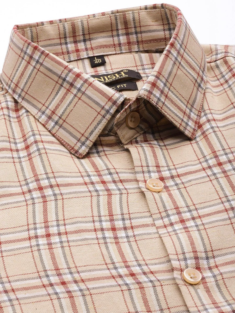 Indian Needle Men's Cotton Checked Formal Shirts - SF_791Brown_S