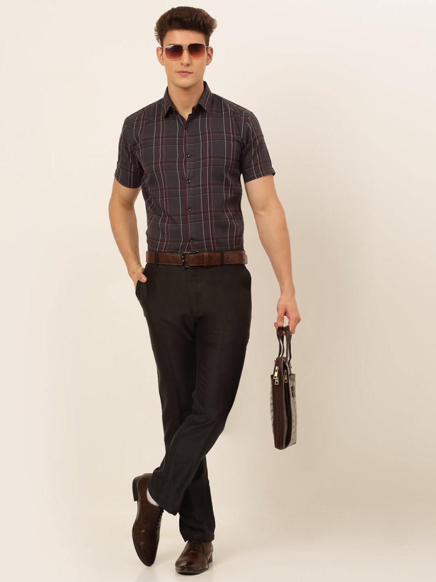 Indian Needle Men's Cotton Checked Formal Shirts - SF_834Brown_S
