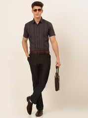 Indian Needle Men's Cotton Checked Formal Shirts - SF_834Brown_S