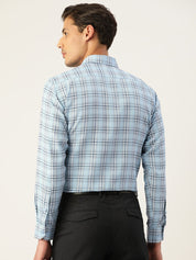 Indian Needle Men's Cotton Checked Formal Shirts - SF_791Sky_S
