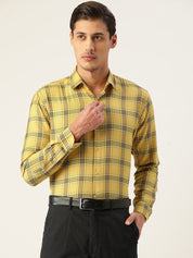Indian Needle Men's Cotton Checked Formal Shirts - SF_793Yellow_S