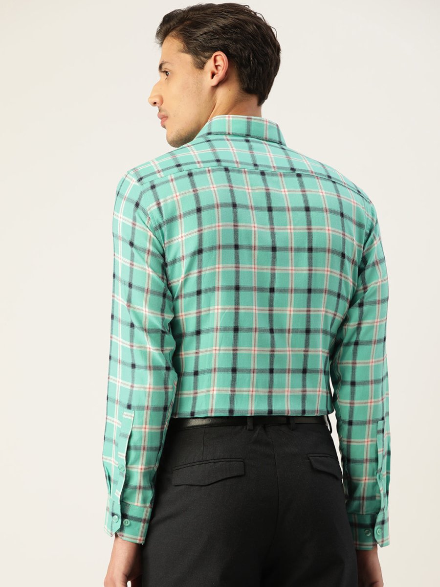 Indian Needle Men's Cotton Checked Formal Shirts - SF_803Green_S
