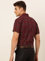 Indian Needle Men's Cotton Checked Formal Shirts - SF_834Maroon_S