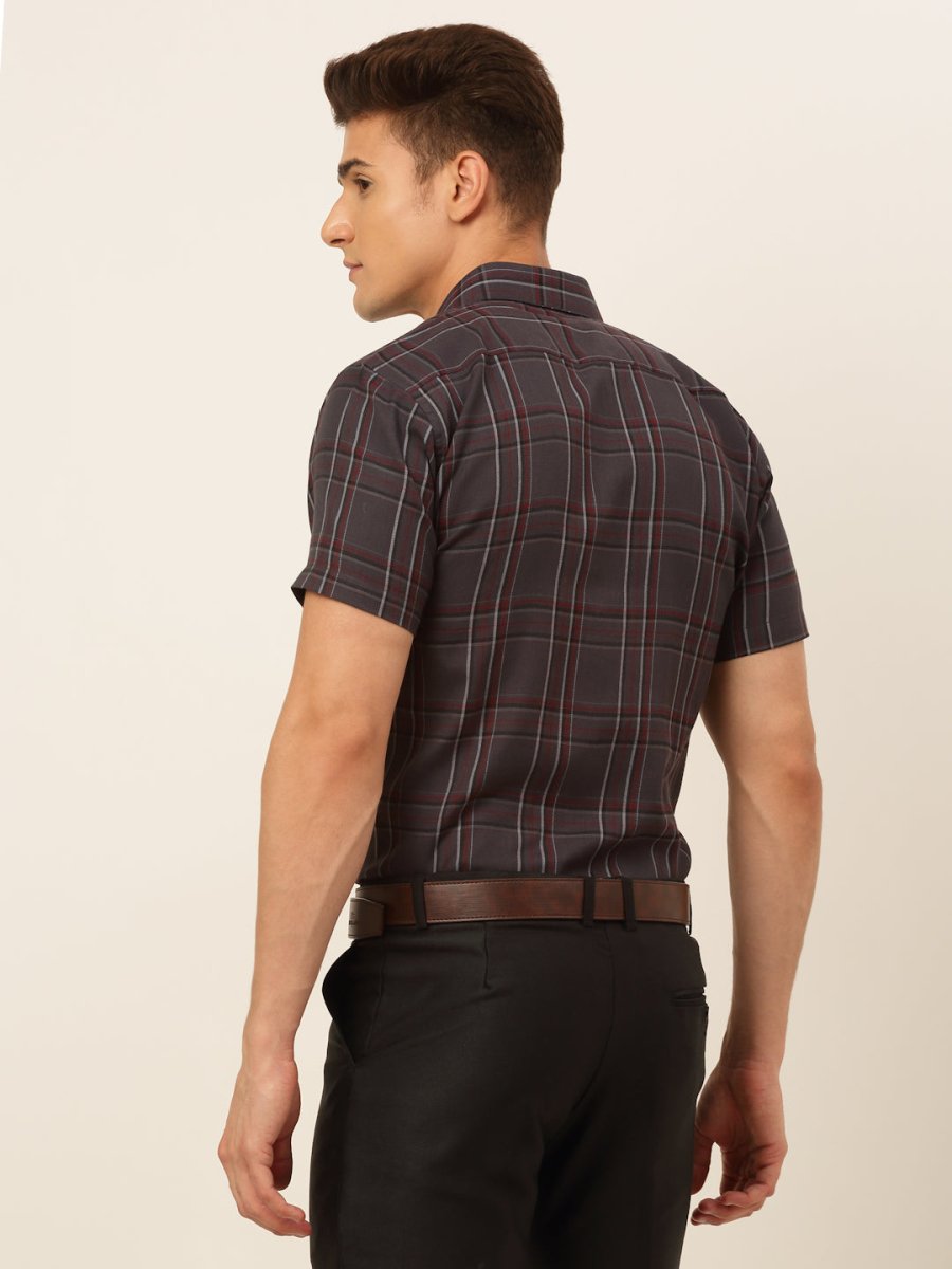 Indian Needle Men's Cotton Checked Formal Shirts - SF_834Brown_S