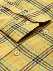 Indian Needle Men's Cotton Checked Formal Shirts - SF_793Yellow_S