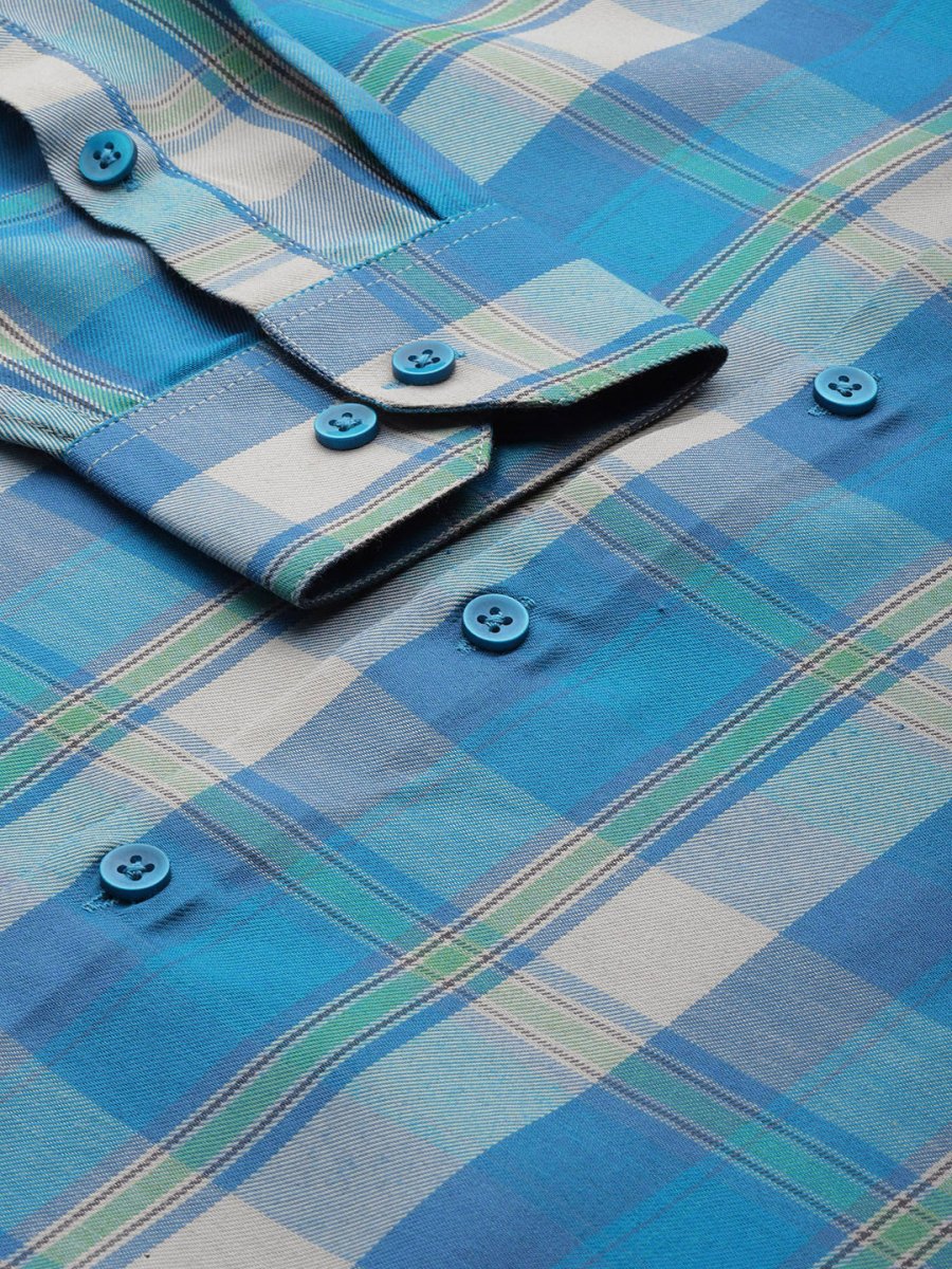 Indian Needle Men's Cotton Checked Formal Shirts - SF_798Sky_S