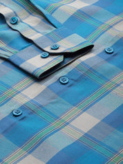 Indian Needle Men's Cotton Checked Formal Shirts - SF_798Sky_S