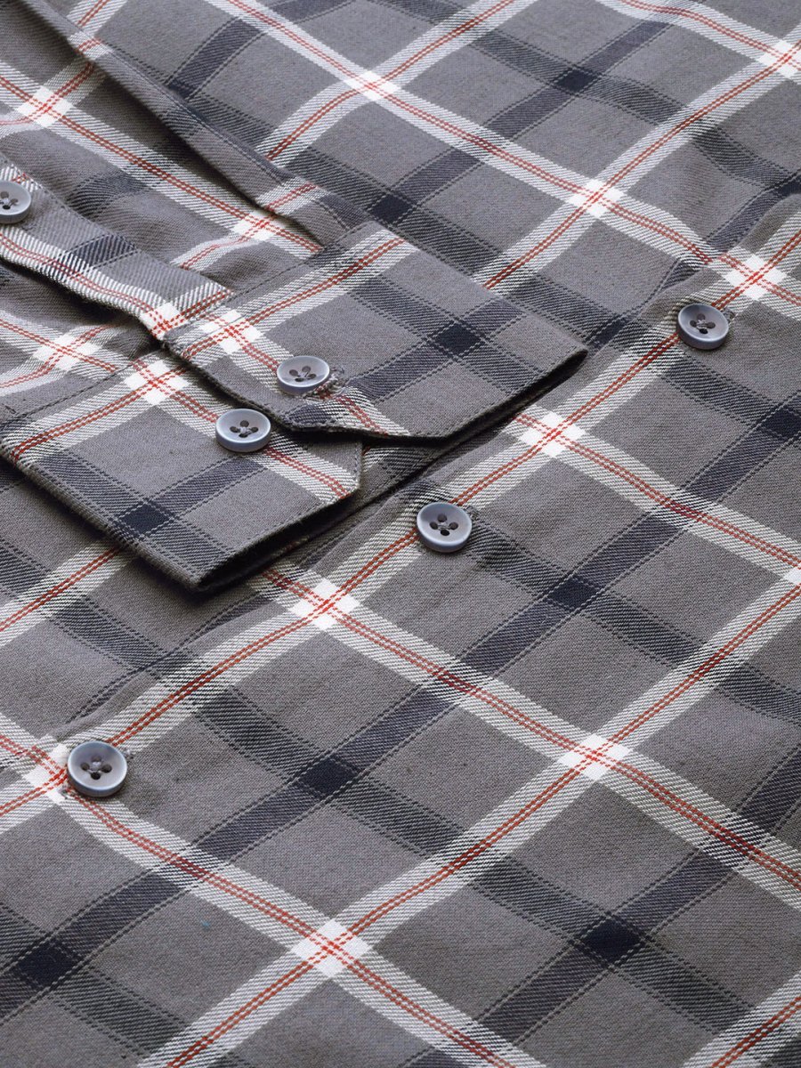 Indian Needle Men's Cotton Checked Formal Shirts - SF_803Grey_S