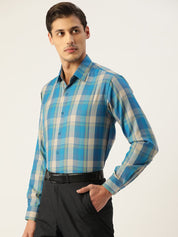 Indian Needle Men's Cotton Checked Formal Shirts - SF_798Sky_S