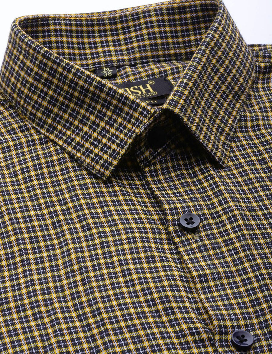 Indian Needle Men's Cotton Checked Formal Shirts - SF_804Black_S