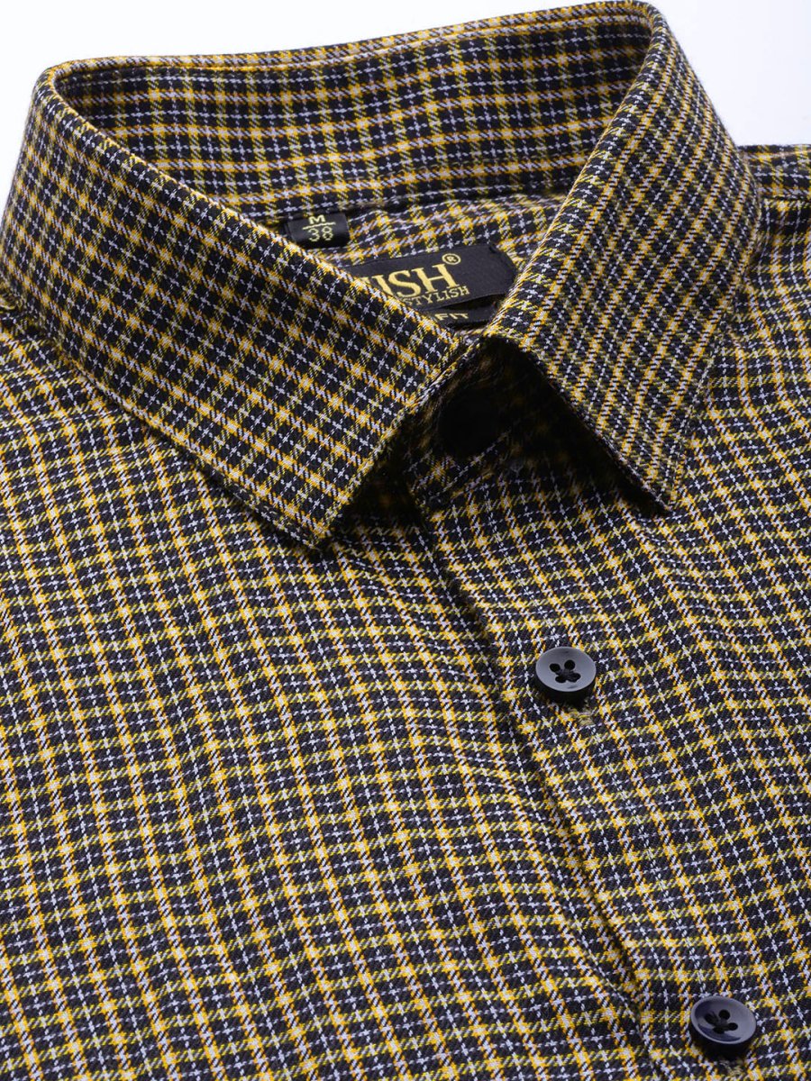 Indian Needle Men's Cotton Checked Formal Shirts - SF_804Black_S