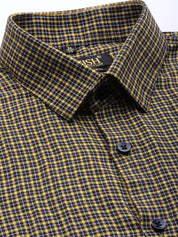 Indian Needle Men's Cotton Checked Formal Shirts - SF_804Black_S