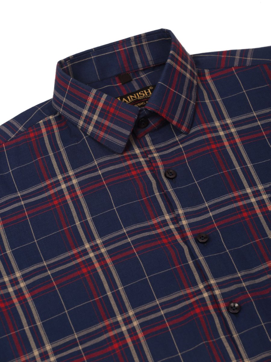 Indian Needle Men's Cotton Checked Formal Shirts - SF_819Navy_S