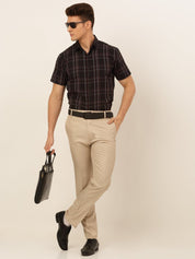 Indian Needle Men's Cotton Checked Formal Shirts - SF_834Black_S