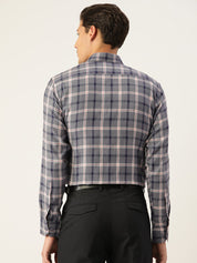 Indian Needle Men's Cotton Checked Formal Shirts - SF_803Grey_S