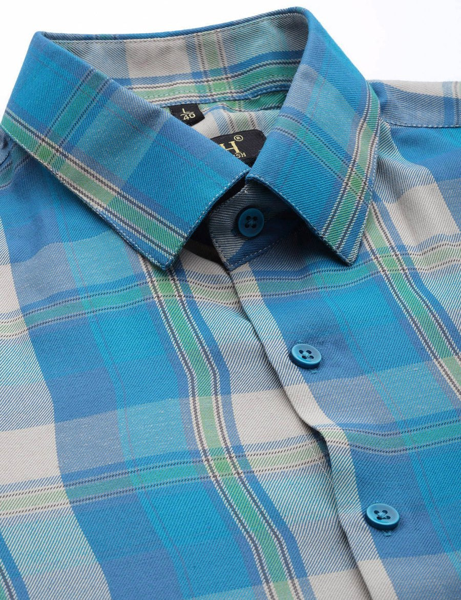 Indian Needle Men's Cotton Checked Formal Shirts - SF_798Sky_S