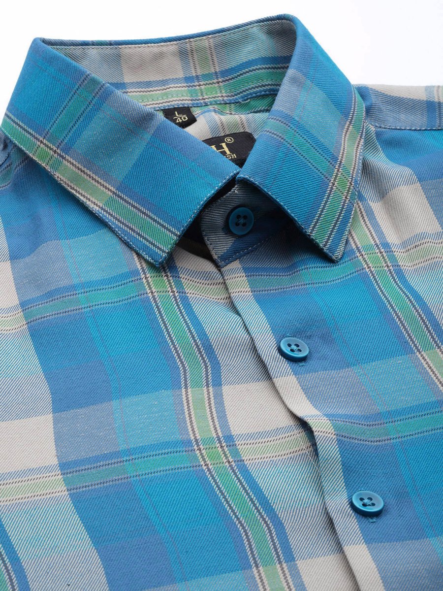 Indian Needle Men's Cotton Checked Formal Shirts - SF_798Sky_S