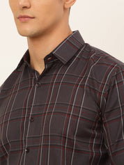 Indian Needle Men's Cotton Checked Formal Shirts - SF_836Brown_S