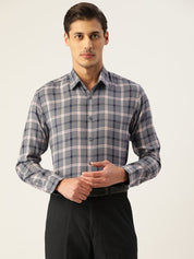 Indian Needle Men's Cotton Checked Formal Shirts - SF_803Grey_S
