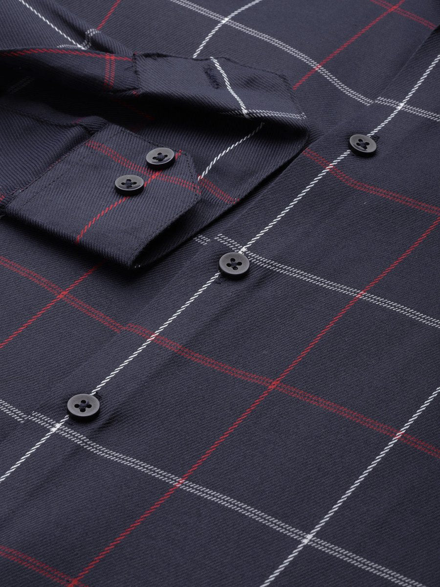 Indian Needle Men's Cotton Checked Formal Shirts - SF_797Navy_S
