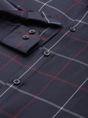Indian Needle Men's Cotton Checked Formal Shirts - SF_797Navy_S