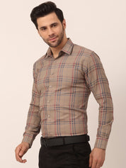 Indian Needle Men's Cotton Checked Formal Shirts - SF_819Brown_S