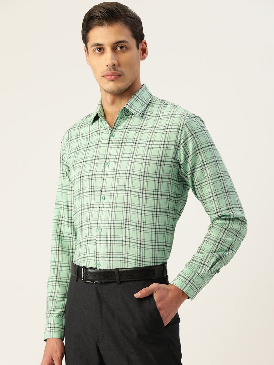Indian Needle Men's Cotton Checked Formal Shirts - SF_791Green_S